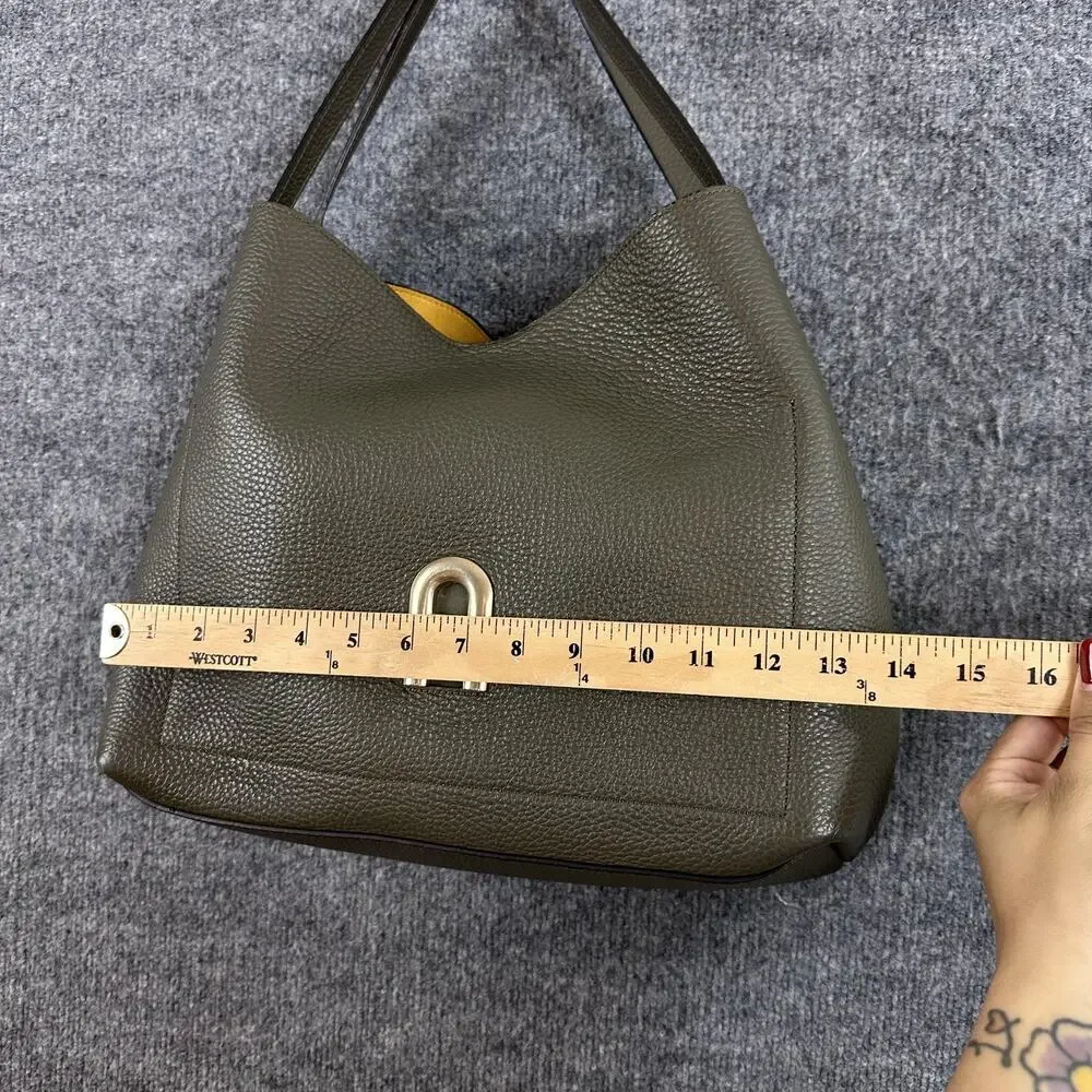 Furla Primula Hobo Bag Pebbled Leather Shoulder Tote Green Luxury Chic Office